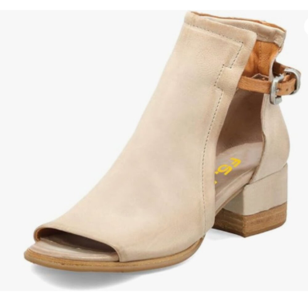 FSJ Apricot Peep Open Toe Cut Out Buckle Ankle Bootie Block Low Heeled Sandal